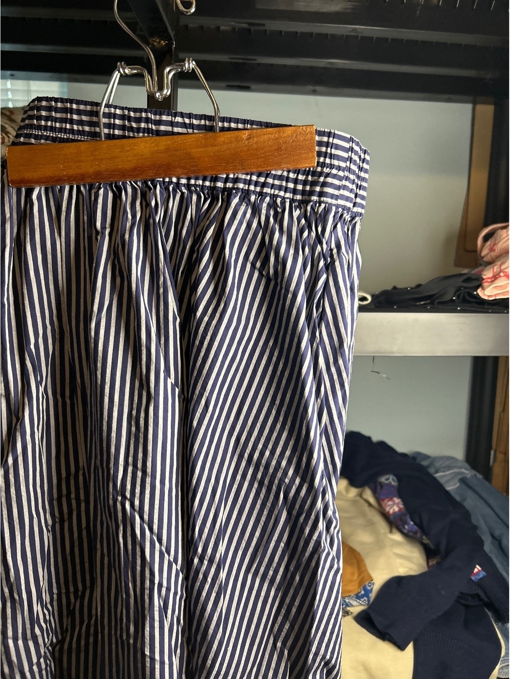 A New Day Navy and White Striped Midi Skirt Medium